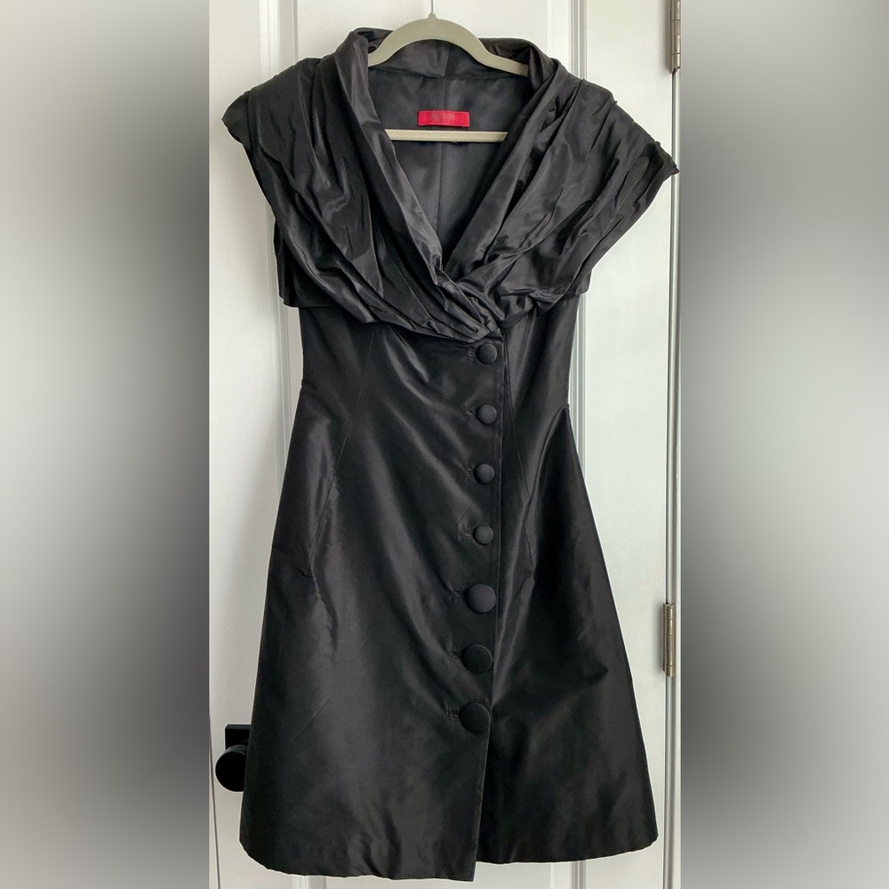 Vintage Didier Ludot Paris Women’s Black Collared Button Front Dress (Size 36/4)